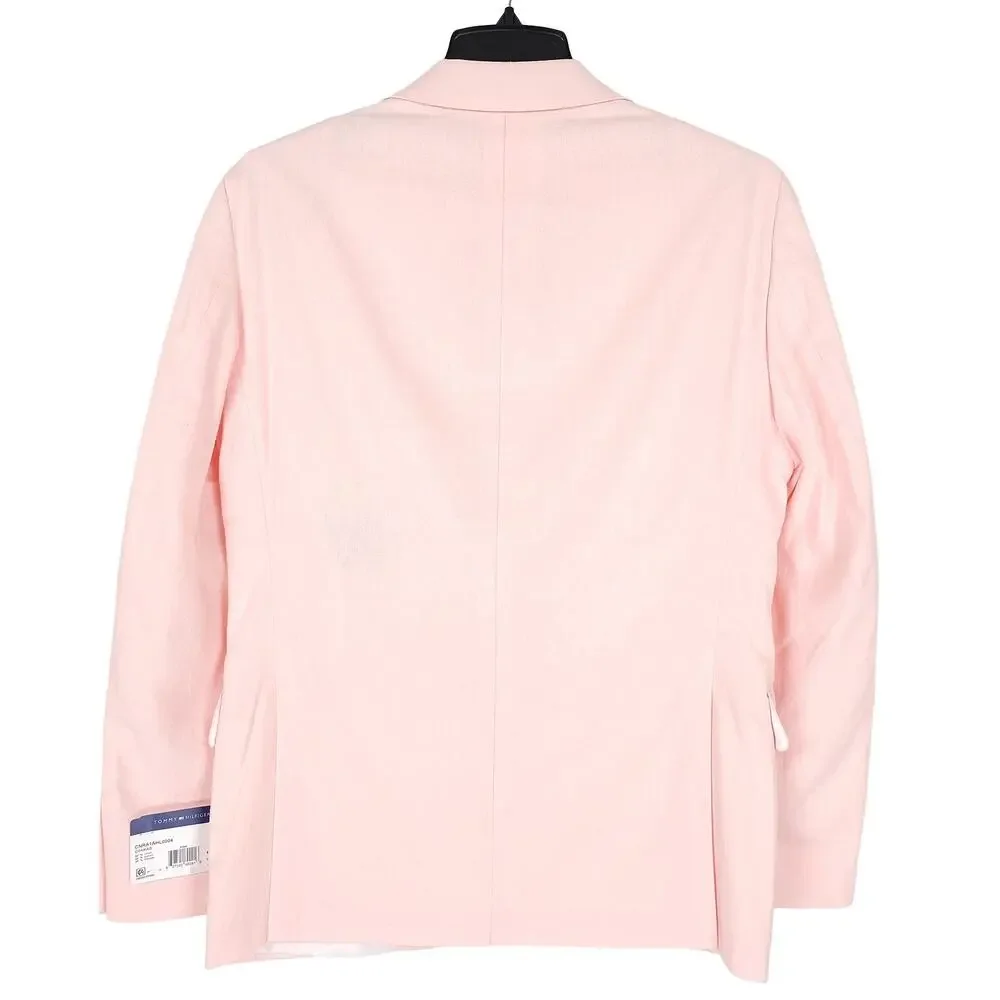 Tommy Hilfiger Mens Modern Fit Sport Coat 46R Pink Solid Linen Cotton Blend NWT